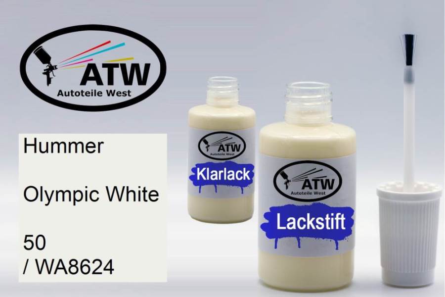 Hummer, Olympic White, 50 / WA8624: 20ml Lackstift + 20ml Klarlack - Set, von ATW Autoteile West.